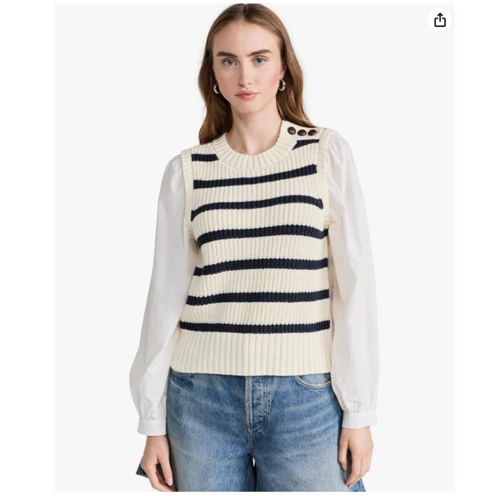 Rails Bambi Sweater Vest Top Women Medium Chunky Knit Striped Cream White Poplin